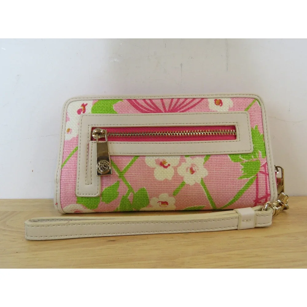 SPARTINA 449 Pink Floral Wallet Wristlet Linen Leather EUC - Picture 4 of 8